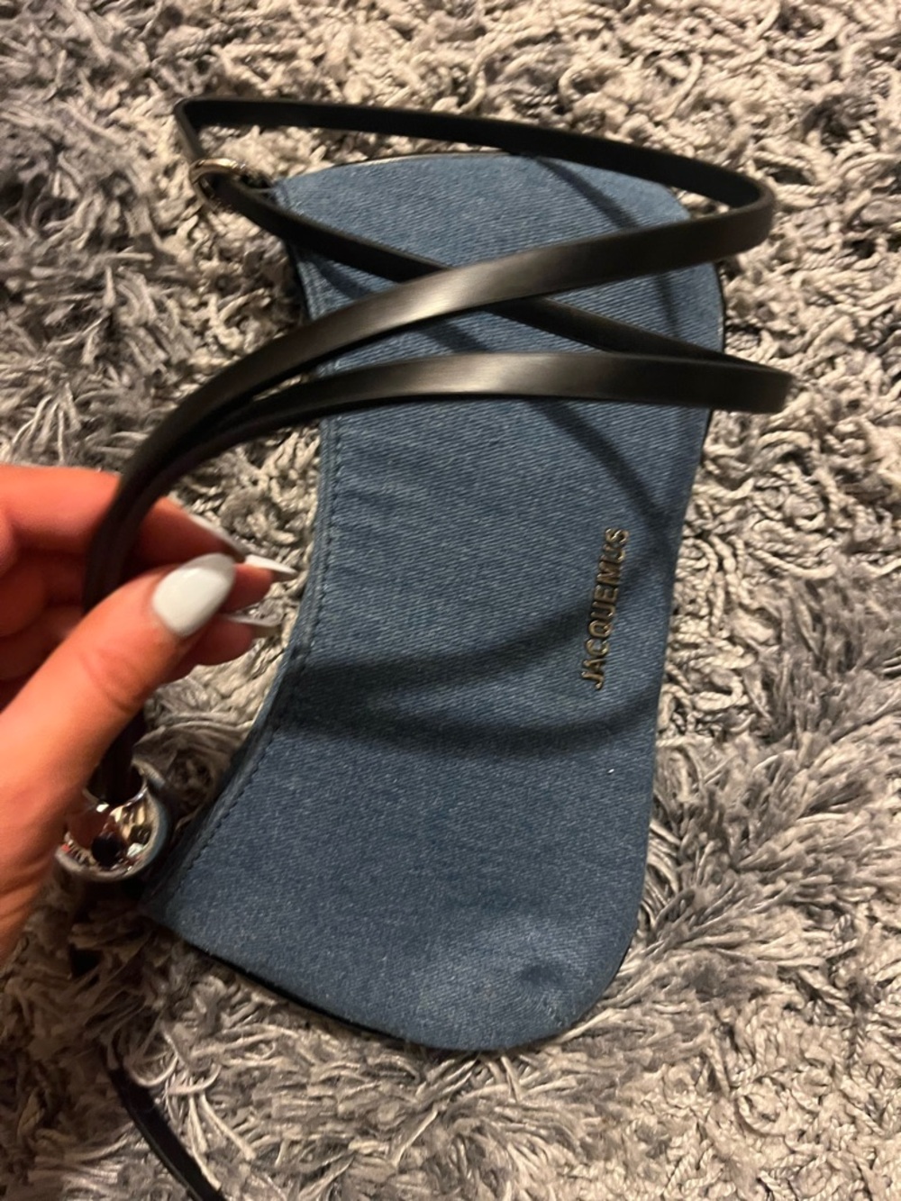 Jacquemus Denim Crescent Shoulder Bag with Black Strap - Picture 8 of 10